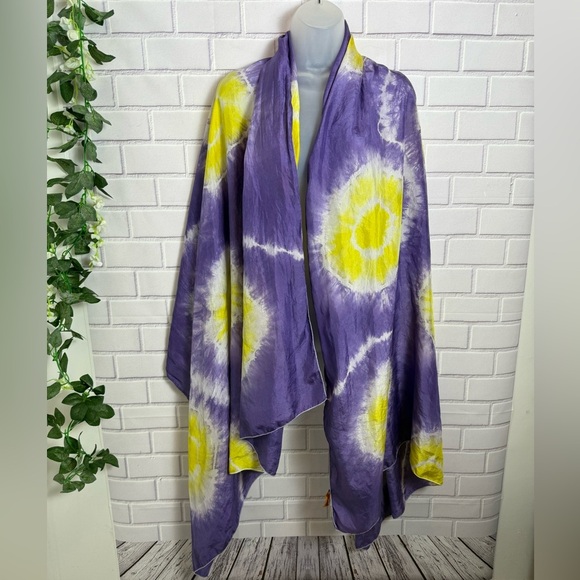Roberta Freymann 100% Silk Tie-Dye Wrap / Scarf - Purple & Yellow /76x44in - Picture 1 of 11
